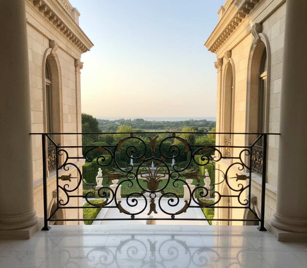 Classic Louis style railing with forged and cast iron details