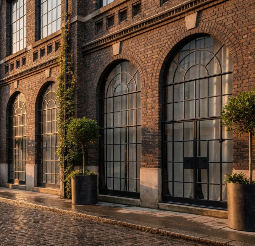 Hand-fabricated industrial style steel glazing